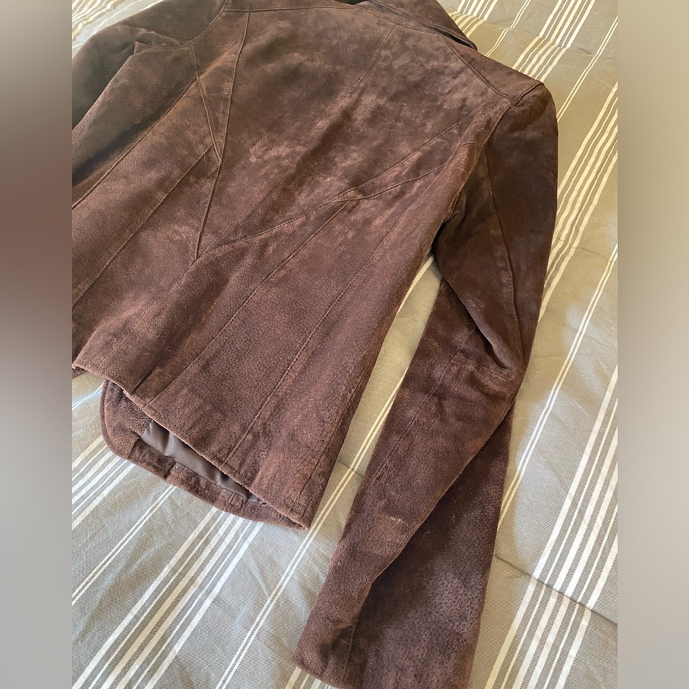Siena Suede Jacket Womans Size 4 Brown Leather 2 Button Pockets Y2K Vintage - Picture 13 of 16